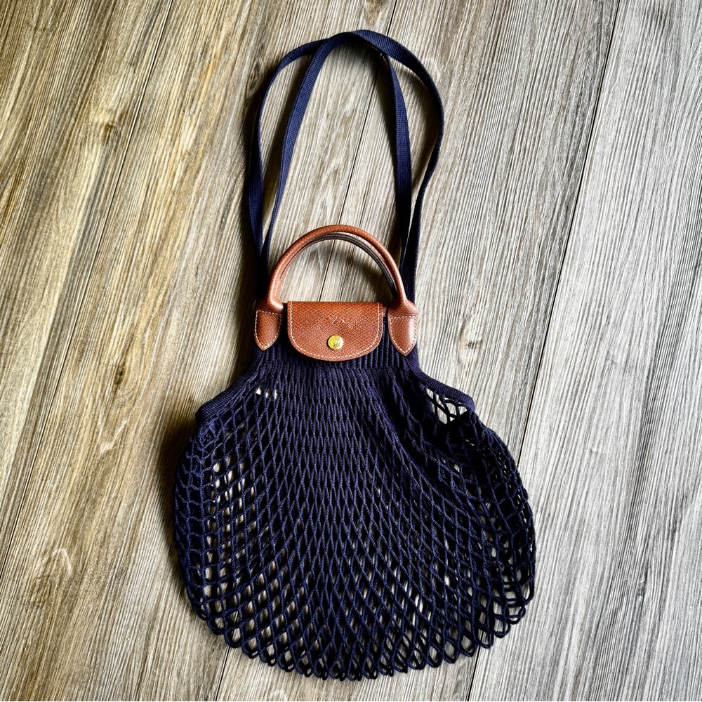 Longchamp Le Pliage Filet Large Tote in Navy Blue
